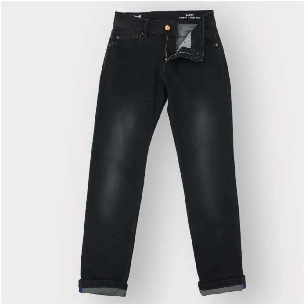 Mugsy Mags Jeans Mens Size 30x32 Faded Black‎ Washed Stretch Denim Tapered Leg